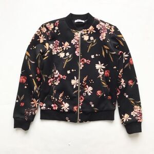 Dex black floral print bomber jacket EUC S(8Y)
